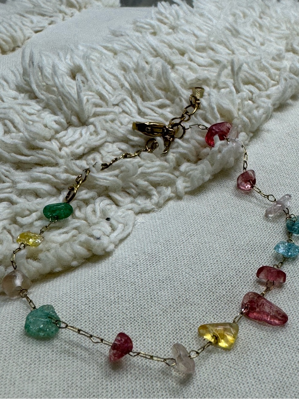 14K Gold Plated Natural Gemstone Chip Bracelet
